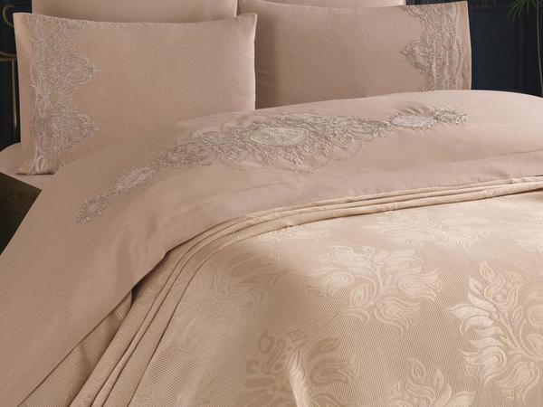 Fransız Güpürlü Çeyizlik Helena Pike Takımı Cappucino