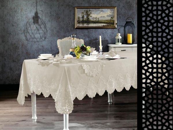 Ensemble de nappes en guipure française Dream 26 pièces crème