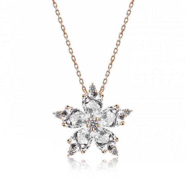 Gümüş Beyaz Kamelya Çiçeği Kolye