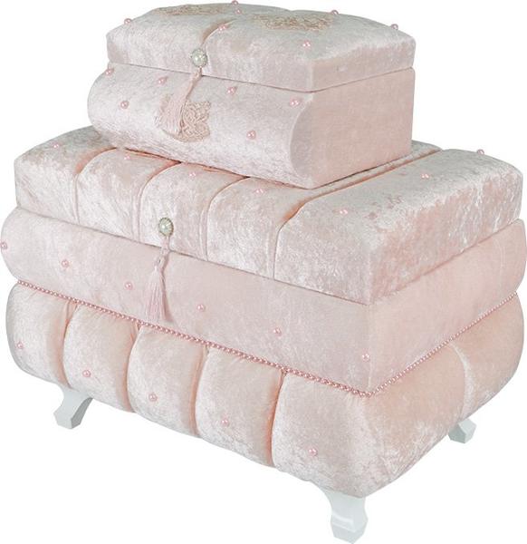 Dekonaz 2'li Dantel İnci Süslemeli Çeyiz Sandığı | Pembe | SDK-0011