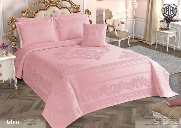Lady London by Arkur Aden Collection Şönil Pano Lüx Jumbo Yatak Örtüsü | 4 Parça | Pembe