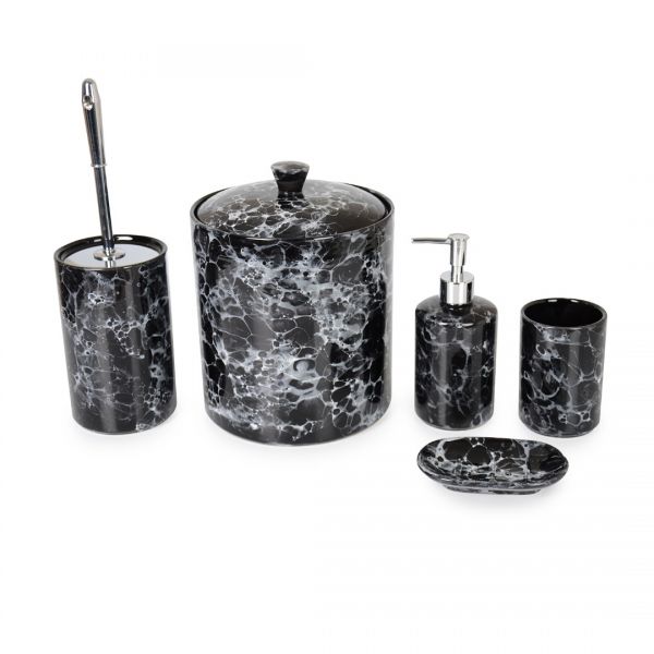 SCHWARZMARMELMUSTERIERTES 5-L-BADEZIMMER-SET | SILK-SRB606