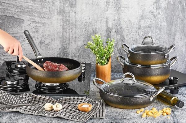 Gold-Black Modus 7 Piece Granite Cookware Set