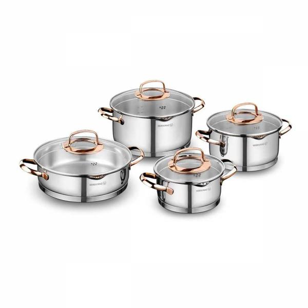 Korkmaz Rosanna | 8 Teilig | Topf-Set | Kochgeschirr | Silber & Gold | Edelstahl | A1040