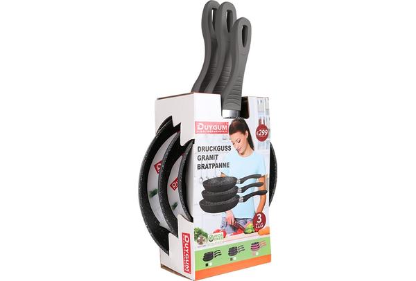 Duygu Granit Döküm Tava Seti | 3 Parça | Gri | Dm-90014-Grau