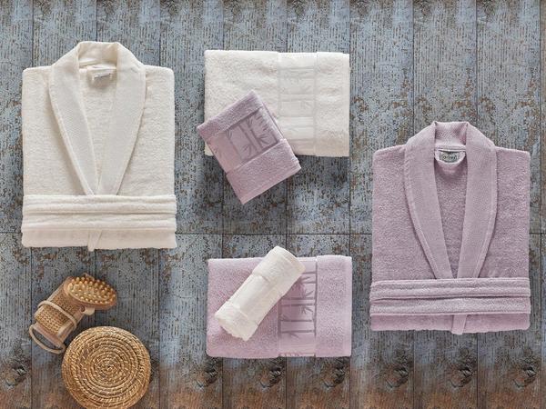 Arliva Bambu Aile Bornoz Takımı Lila Krem