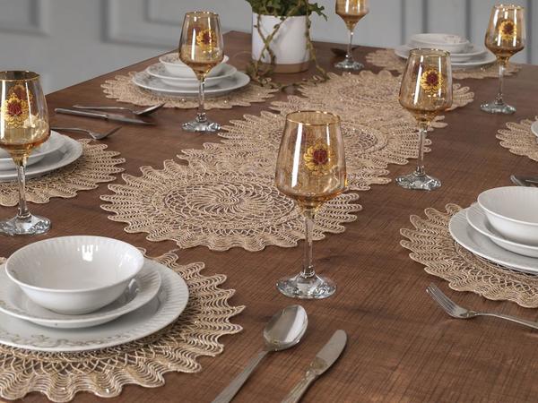 Planet Kordone 7 Parça Masa Örtüsü Takımı Cappucino