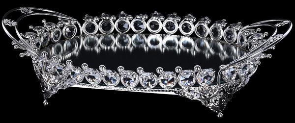 Dekonaz Lüks Kristal Dekoratif Oval Servis Tepsi | Gümüş