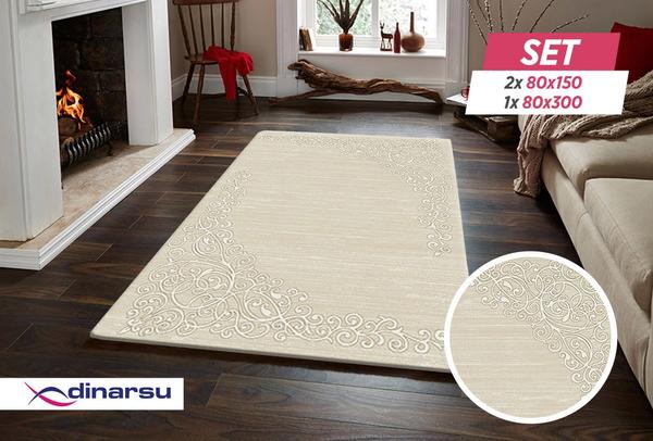 Dinarsu New Florida Lurex Halı Seti | 80x150 | 80x300 | Bej