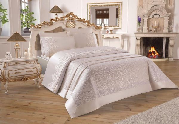 Çeyizdiyarı Fransız Güpürlü Diana Gelin Seti 7 Parça Krem