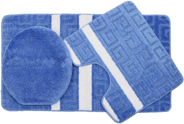 Duygu Labirent Desenli 3 Parça Banyo Paspas Seti | Mavi | Ban-0016