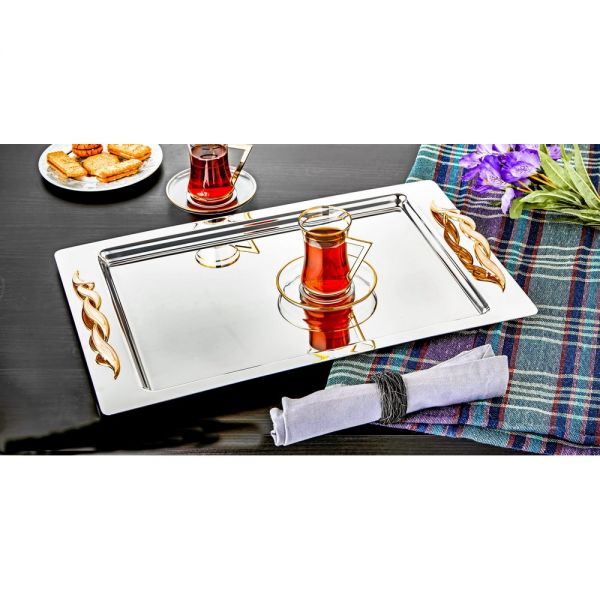 Oz Leben | Çiğdem Gold Silber Stahl Teetablett