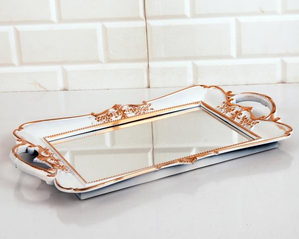 Bayev Polyester Rechteckiges großes verspiegeltes Tablett Weiß - 300647