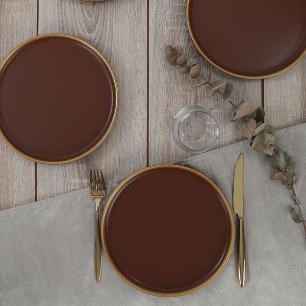 Nordic Gold Mat Acı Kahve Pasta Tabağı 22 Cm 6 Adet - 955 | Keramika