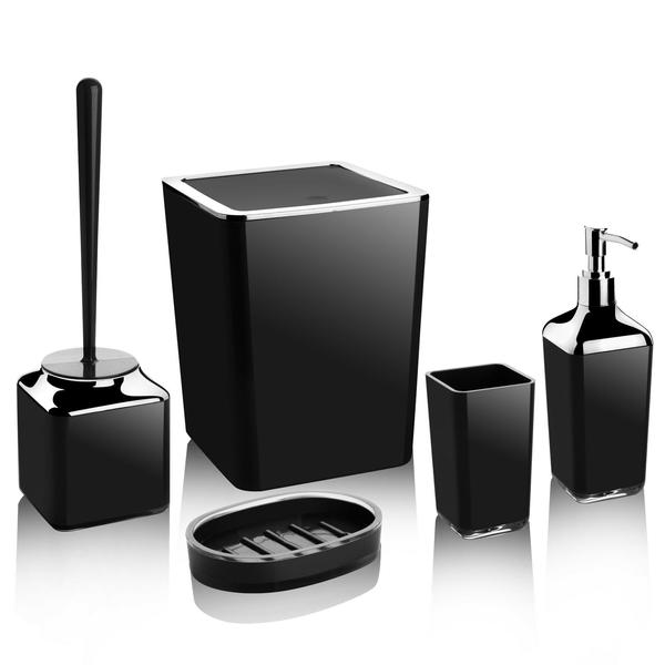 Bayev Milano 5 Piece Bathroom Set With Dustbin - Black