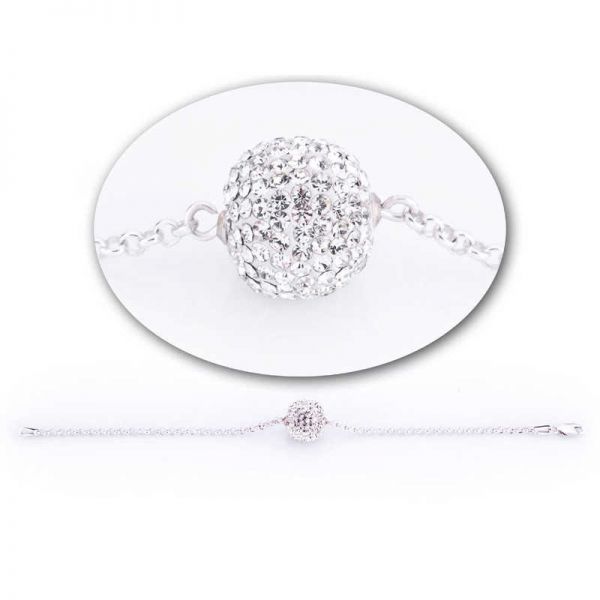 Gümüş Kristal Taşlı Top Bayan Bileklik