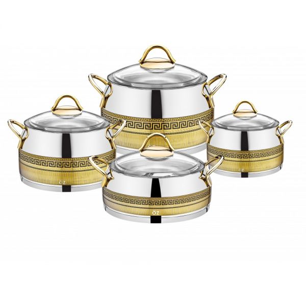 Öz Life | Ela 8 Parça Dekorlu Siyah Tencere Seti