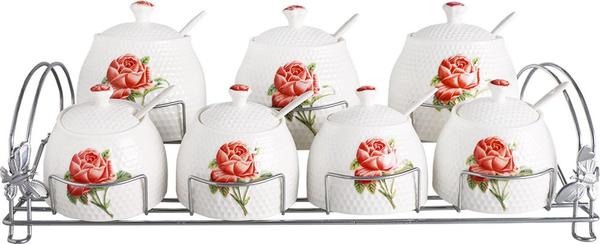 Duygu Baharat Kavanoz Seti 21 Parça Gül Desen | Metal Standlı