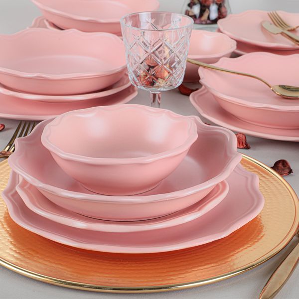 Vaisselle Romeo Mat Rose Clair 24 Pièces pour 6 Personnes | céramique
