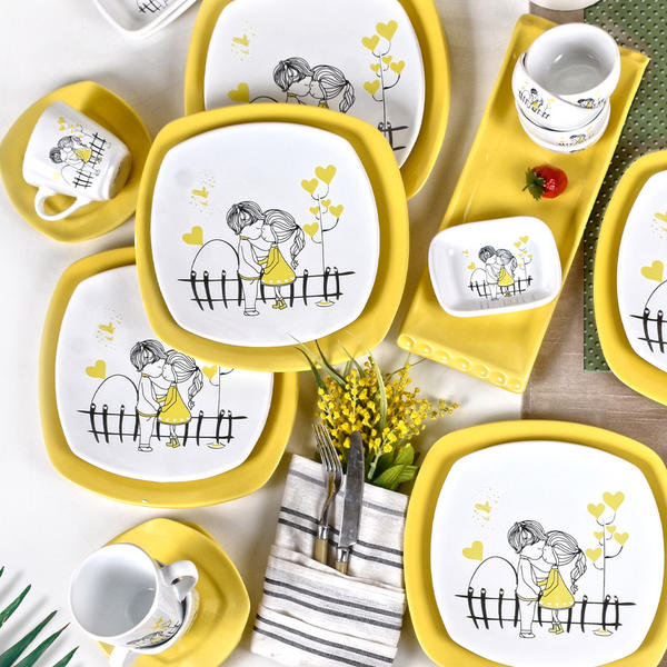 طقم فطور أصفر كيراميرا 14 قطعة لشخصين | كيراميكا
