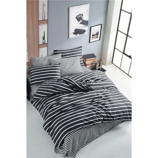 Cottonlife Stripe Nevresim Takımı | Çift Kişilik | Füme