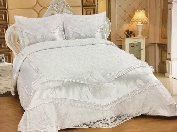 Almina | Bettüberwurf 250x260cm | Kissenbezug | Weiß | Alm-0003