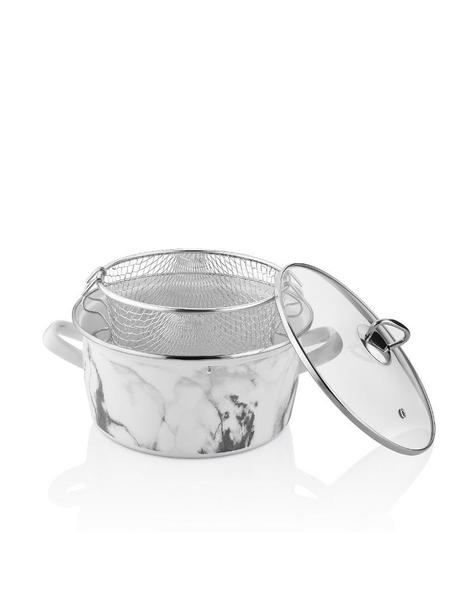 Bayev | 4,5 Lt Beyaz Mermer Desenli Kızartma Tenceresi