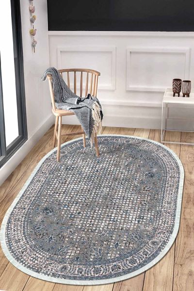 Birkilim Oval Yıkanabilir İpeksi Kaymaz Taban Dekoratif Halı | MLN-IP-O-HT-250