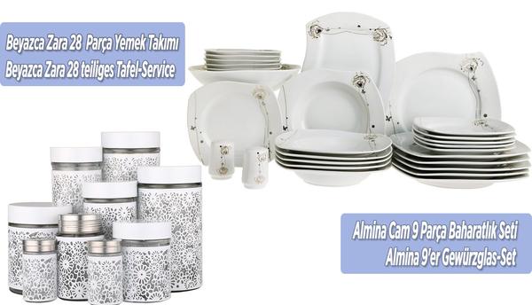 Beyazca Zara 28 Parça 6 Kişilik Yemek Takımı & Almina 9 Parça Cam Baharatlık Seti