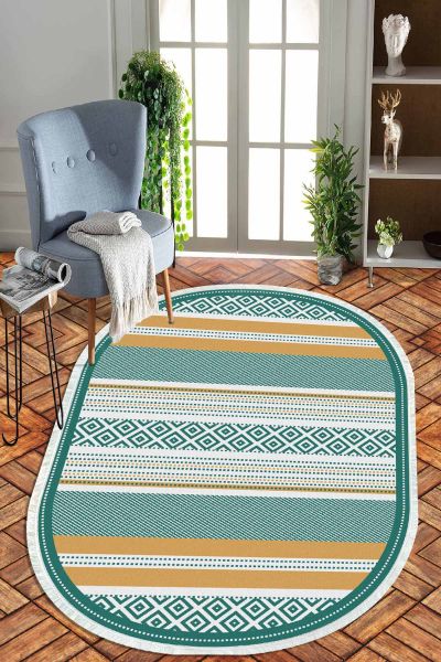 Birkilim Oval Yıkanabilir İpeksi Kaymaz Taban Dekoratif Halı | MLN-IP-O-HT-1392