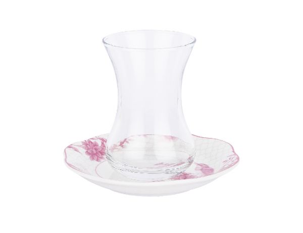 008-01-12 PARÇA KUŞLU PEMBE ÇİÇEKLİ NEW BONE ÇAY BARDAĞI TAKIMI