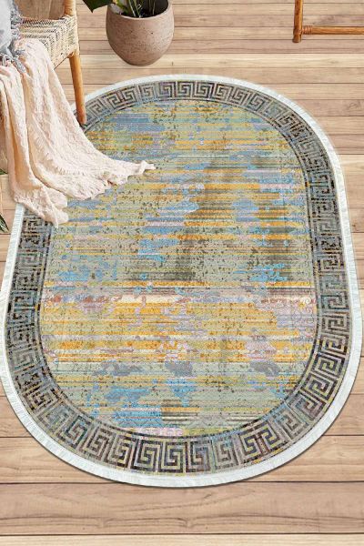 Birkilim Oval Yıkanabilir İpeksi Kaymaz Taban Dekoratif Halı | MLN-IP-O-HY-1278