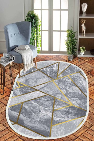 Birkilim Oval Yıkanabilir İpeksi Kaymaz Taban Dekoratif Halı | MLN-IP-O-HT-1388