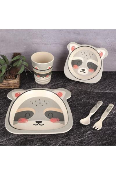 Bayev 5 Parça Bambu Fiber Mama Takımı Çocuklar İçin Mama Seti - Rakun