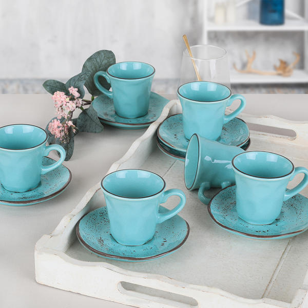 Splash Blue Coffee Set 12 Pieces for 6 Persons - 18993 | Keramika