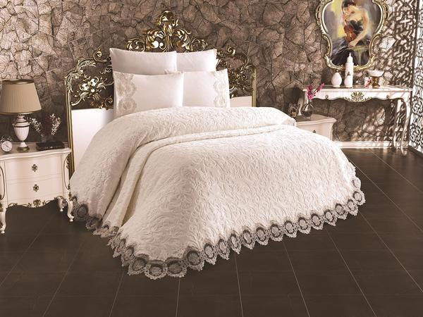 Fransız Güpürlü Gamze Battaniye Takımı Krem