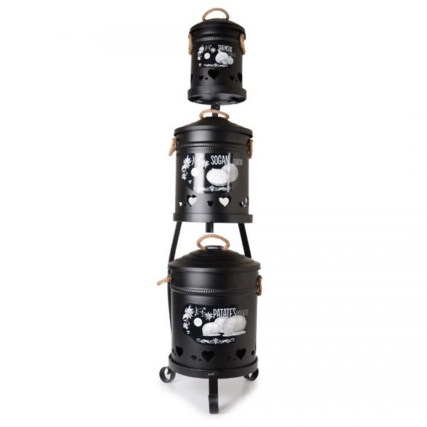 İpek Züccaciye | 3 Katlı Standlı Siyah Metal Saklama Kabı