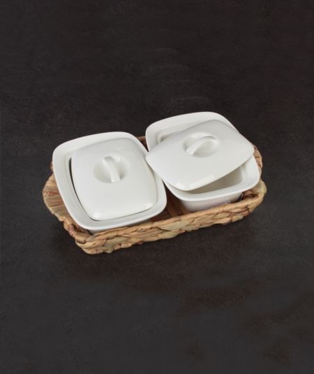 Porselen Sepetli 2 Li Kapakli Kase Takimi