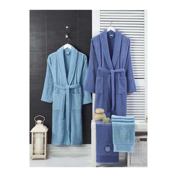 Ensemble de peignoir familial Forev 100% coton Aqua-Navy SM