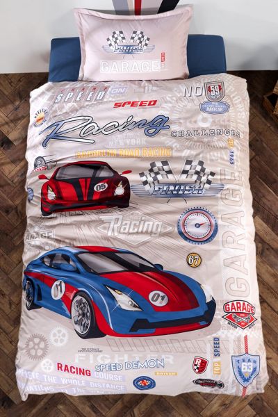 Classic Ranforce Garage v1 Bettbezug-Set für Einzelbett, Blau