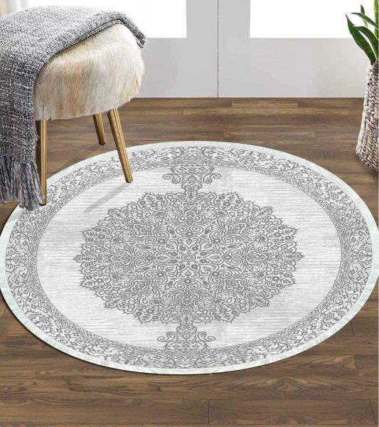 Birkilim Yuvarlak Yıkanabilir Dekoratif Halı İpeksi Kaymaz Taban | MLN-IP-YU-HY-1036