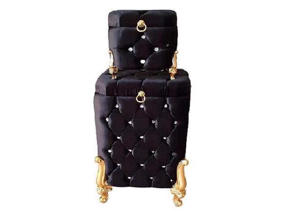 Çeyizlik Kapitoneli İncili Aura 2 Li Kirli Sepeti Takımı Siyah