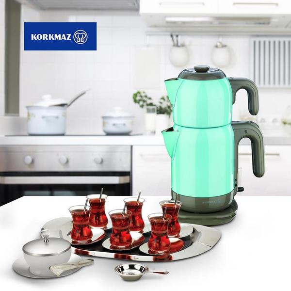 Korkmaz Demtez 2.7 lt. Elektrikli Çaydanlık - Turkuaz