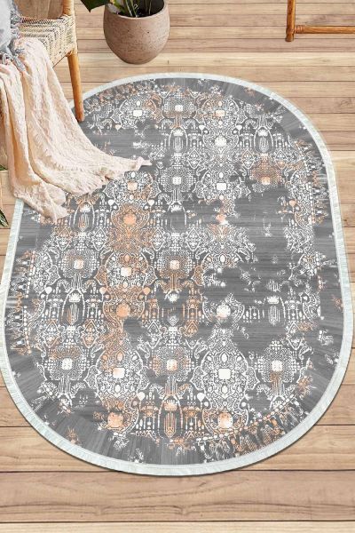 Birkilim Oval Yıkanabilir İpeksi Kaymaz Taban Dekoratif Halı | MLN-IP-O-HY-945