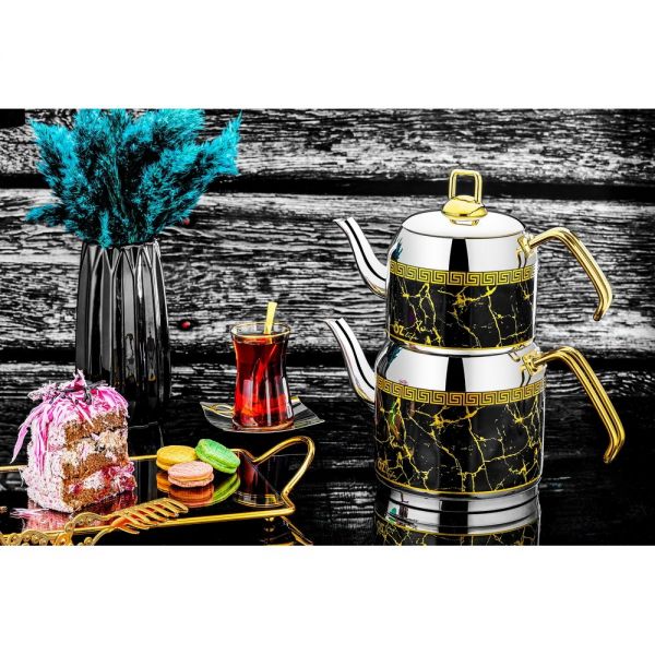 أوز لايف | إبريق شاي مزخرف باللون الذهبي والأسود 850-1300 مل