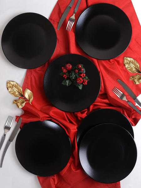 Matte Black Delta Service Plate 26 Cm 6 Pieces | Keramika