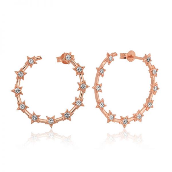 Gümüş Yıldızlı Halka Rose Bayan Küpe