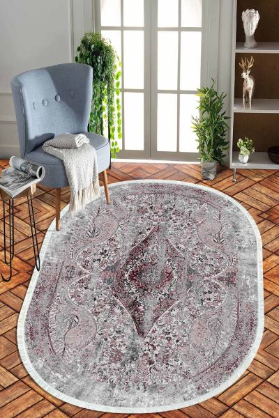 Birkilim Oval Yıkanabilir İpeksi Kaymaz Taban Dekoratif Halı | MLN-IP-O-HT-935