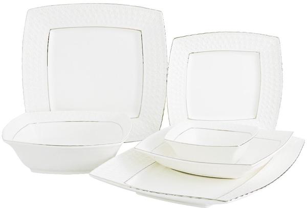 Duygu Sandra 26 Parça Lüks Porselen Yemek Takımı | Kare | Beyaz | 6 Kişilik