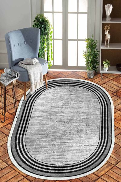 Birkilim Oval Yıkanabilir İpeksi Kaymaz Taban Dekoratif Halı | MLN-IP-O-HT-664
